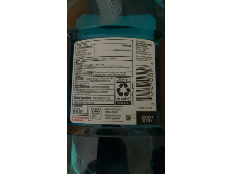 Listerine Antiseptic Mouthwash, Cool Mint, 500 mL