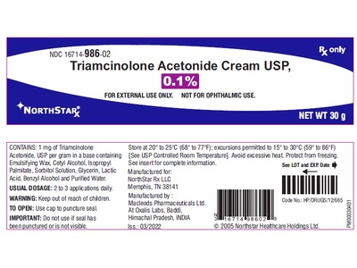 Triamcinolone Acetonide Cream Usp, 0.1%, 30 g, Northstar (RX)