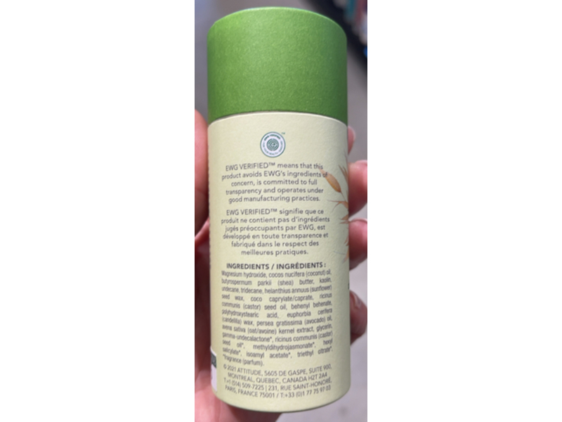 Attitude Sensitive Natural Care Deodorant, Oatmeal + Avocado Oil, 3 oz/85 g
