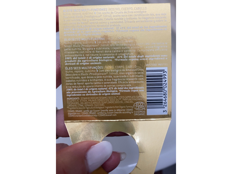 Nuxe Paris Huile Prodigieuse Neroli Multi-Purpose Dry Oil, 3.3 fl oz/100 mL