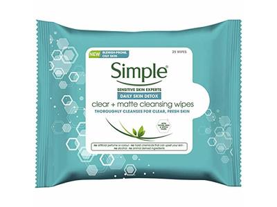 Simple Clear + Matte Cleansing Wipes, Daily Skin Detox, 25 Count
