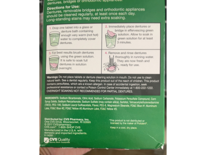 CVS Health Denture Cleanser, Mint Fresh, 120 Tablets