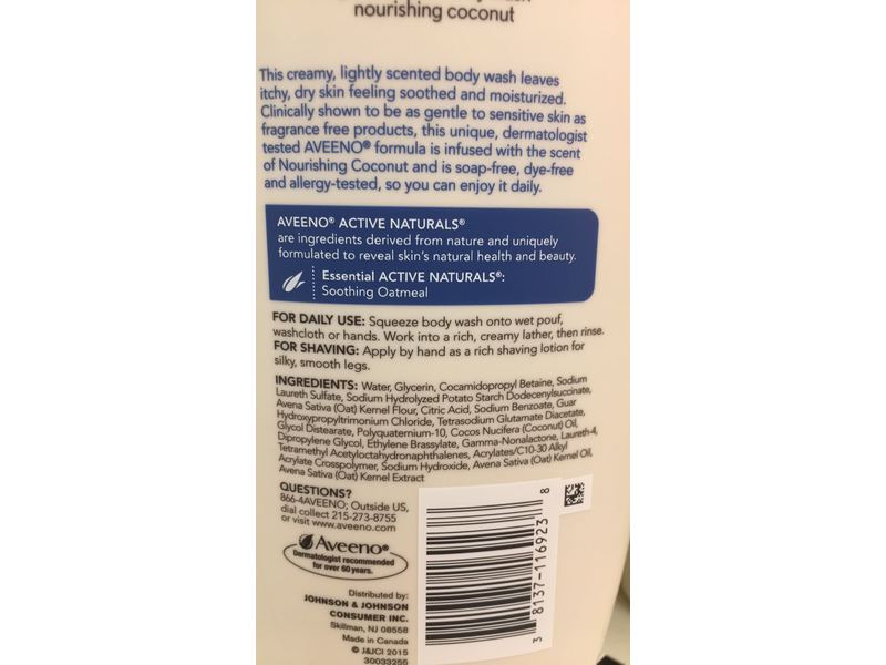 Aveeno Skin Relief Body Wash, Coconut Scent, 18 fl oz/532 mL