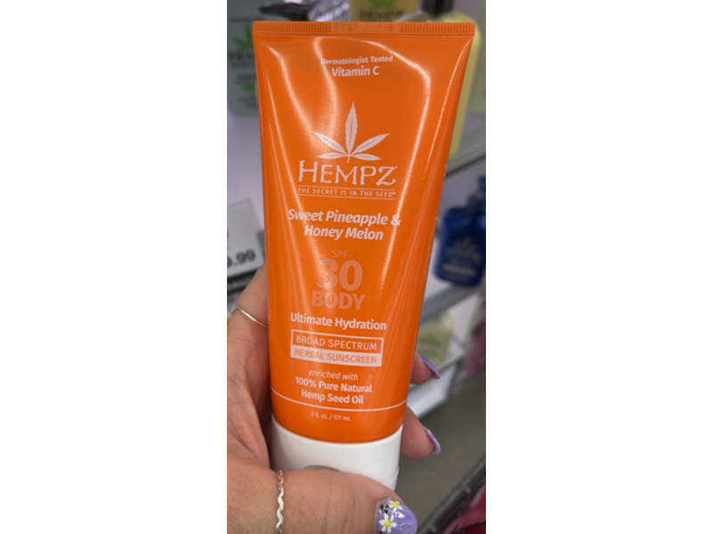 Hempz Herbal Body Ultimate Hydration Sunscreen, Sweet Pineapple & Honey Melon, SPF 30, 6 fl oz/177 mL