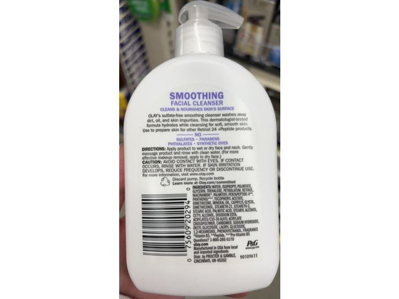 Olay Smoothing Daily Facial Cleanser, Retinol 24+ Peptide, 16 fl oz/473 mL