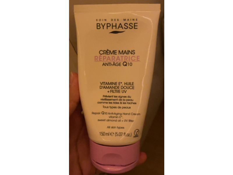 Byphasse Repair Q10 Anti-Aging Hand Cream, Vitamin E + Sweet Almond Oil & UV filter, 5.07 fl oz/150 mL