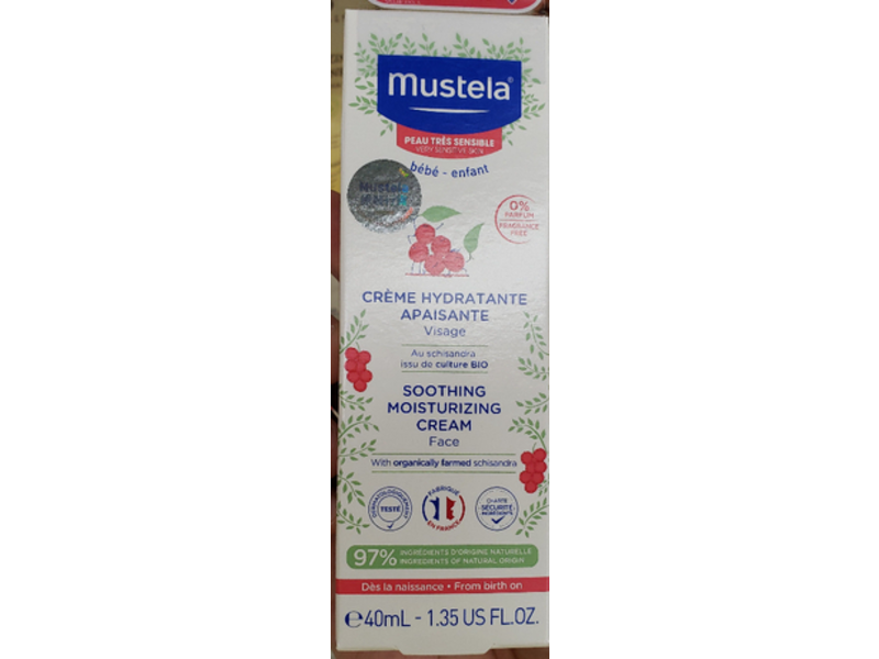 Mustela Baby Soothing Moisturizing Face Cream, Schizandra, 1.35 fl oz/40 mL