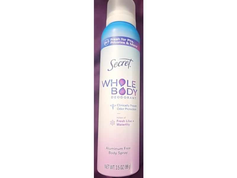 Secret Whole Body Deodorant, Fresh Lilac & Waterlily, 3.5 oz/99 g