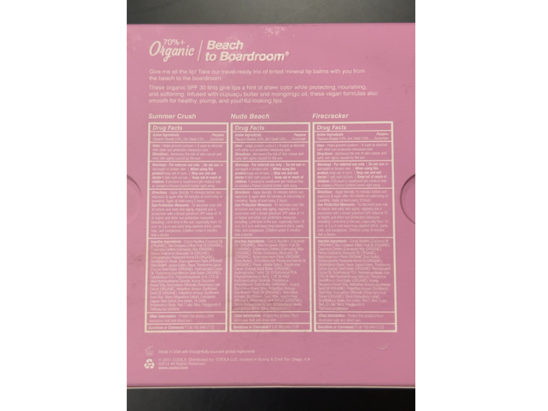 Coola Organic Mineral Liplux Sunscreen Trio, SPF 30, Firecracker + Nude Beach & Summer Crush, 0.15 oz/4.3 g, 3 Count