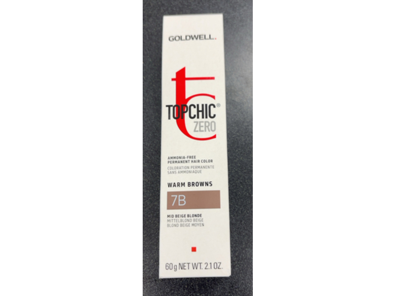 Goldwell Topchic Zero Permanent Hair Color, 7B Warm Browns Mid Beige Blonde, 2.1 oz/60 g