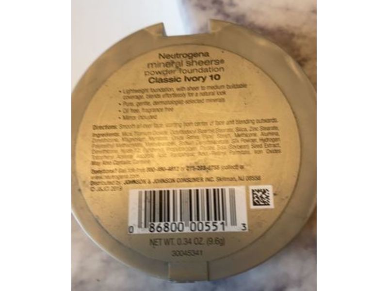 Neutrogena Mineral Sheers Powder Foundation, Classic Ivory 10, 0.34 oz/9.6 g