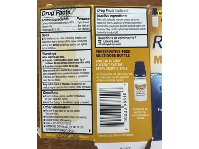 Refresh Optive Mega-3 PF Lubricant Eye Drops, 0.33 fl oz/10 mL