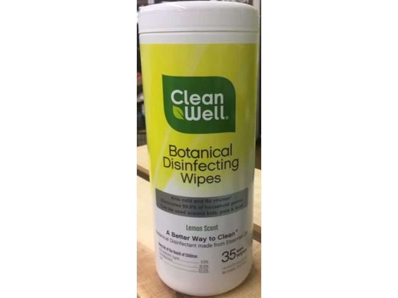 Cleanwell Botanical Disinfecting Wipes, Lemon Scent, 35 Counts
