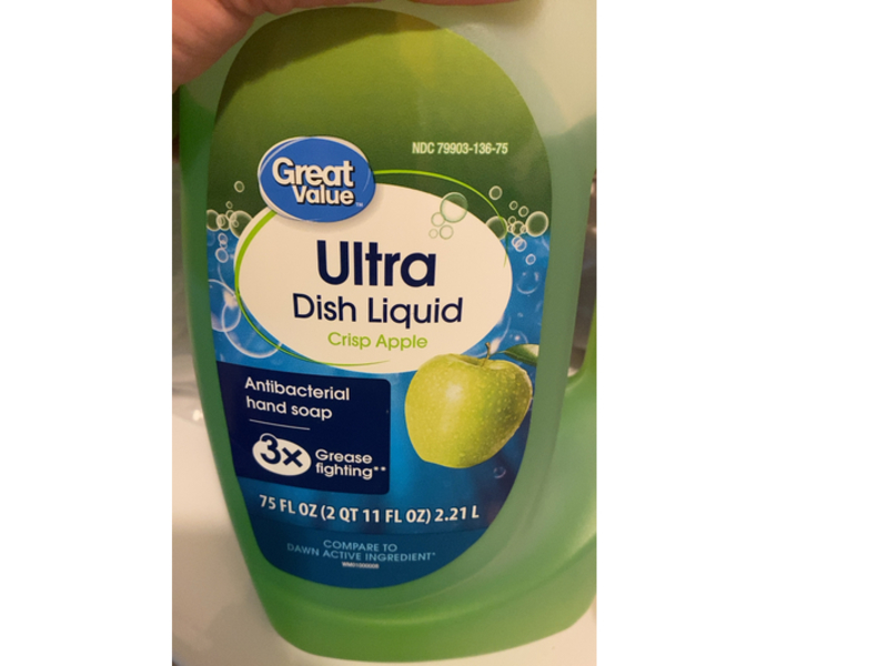 Great Value Ultra Dish Liquid Antibacterial Hand Soap, Crisp Apple, 75 fl oz/2.21 L