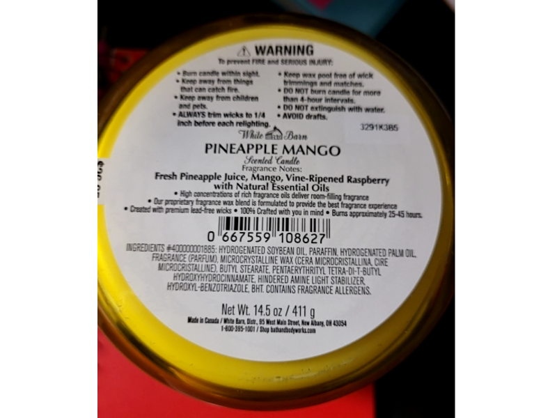 White Barn Pineapple Mango Scented Candle, 14.5 oz/411 g