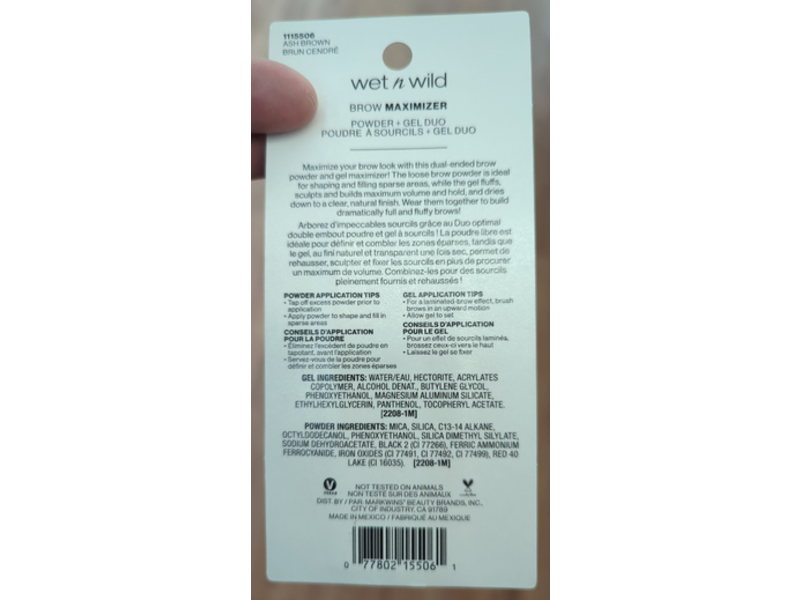 Wet N Wild Brow Maximizer Powder + Gel Duo, Ash Brown, 0.02 oz/0.8 g, 0.11 fl oz/3.5 mL