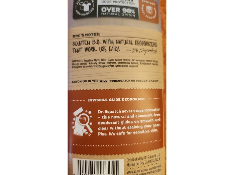 Dr. Squatch Men's Invisible Glide Deodorant, Wood Barrel Bourbon, 2.65 oz/75 g