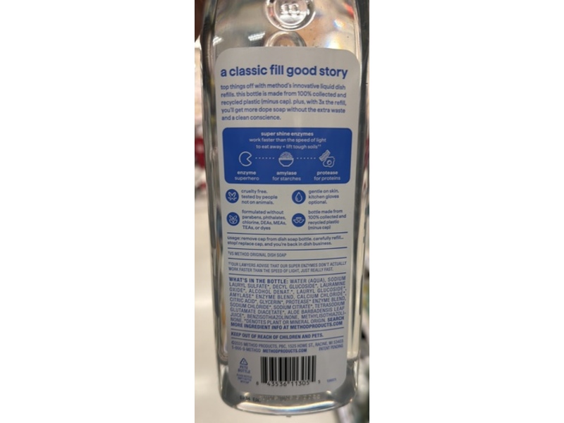 Method Dish Soap Refill, Free + Clear, 48 fl oz/1.4 L