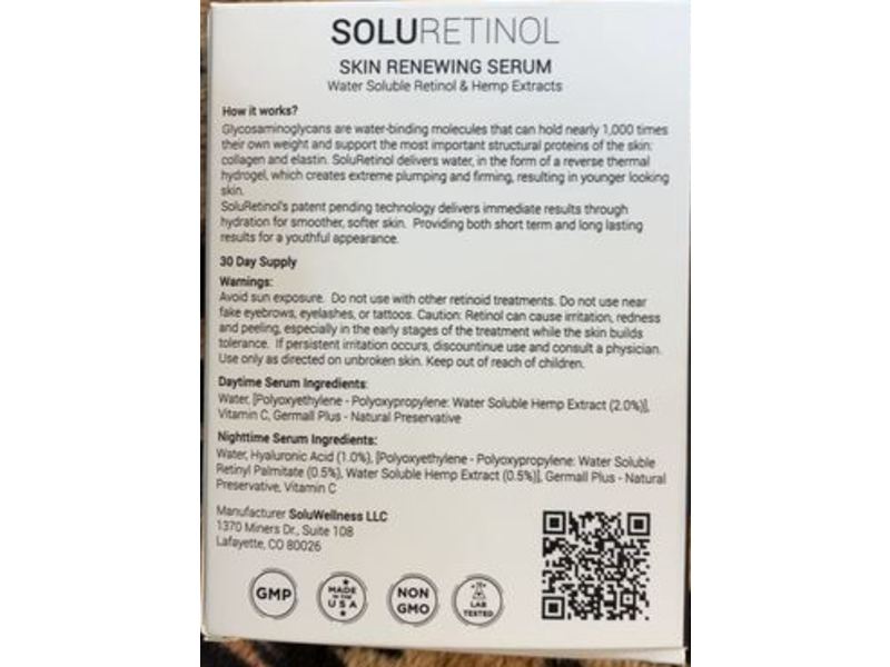 Soluwellness Soluretinol Skin Renewing Serum, Daytime & Nighttime Face Serums, 2 oz/30 mL