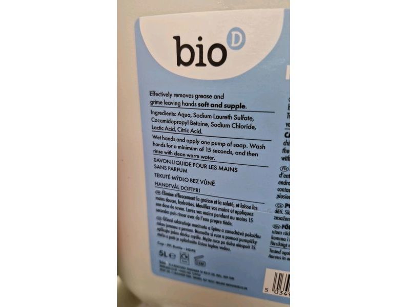 Bio-D Cleansing Handwash, Fragrance Free, 5 L