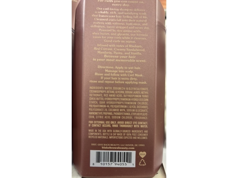 Blake Brown Curl Shampoo, Rhubarb Creme Santal, 10 fl oz/295 mL