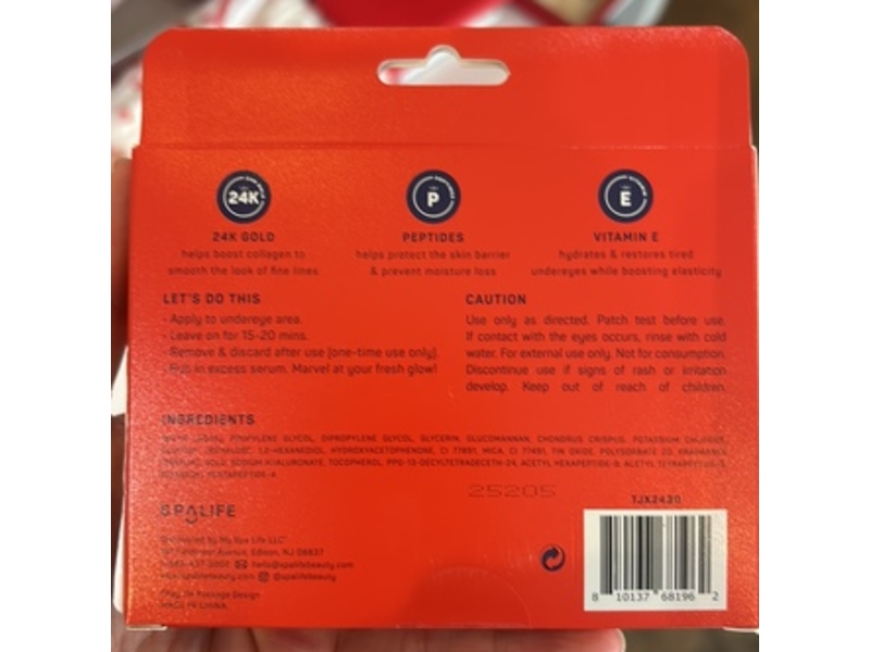 SpaLife Heart of life Gold Anti-Aging Undereye Mask, Pack Of 8