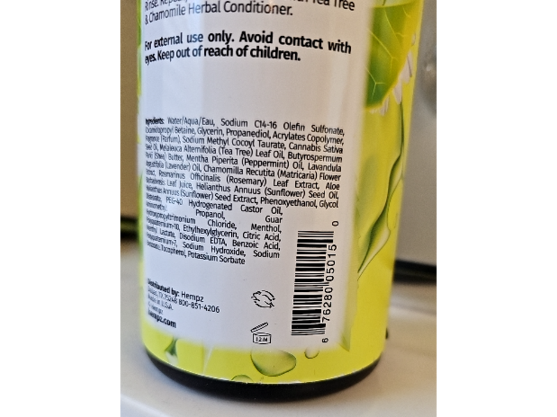 Hempz Gentle Cleansing Herbal Shampoo, Tea Tree & Chamomile, 33.8 fl oz/1 L