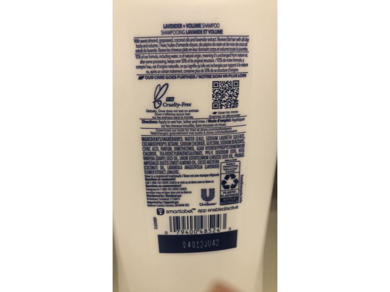 Dove Shampoo, Lavender + Volume, 18 fl oz/532 mL