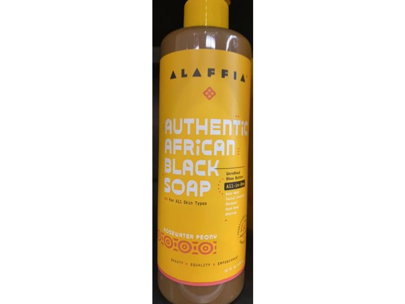 Alaffia Authentic African Black Soap, Rosewater Peony, 16 fl oz/476 mL