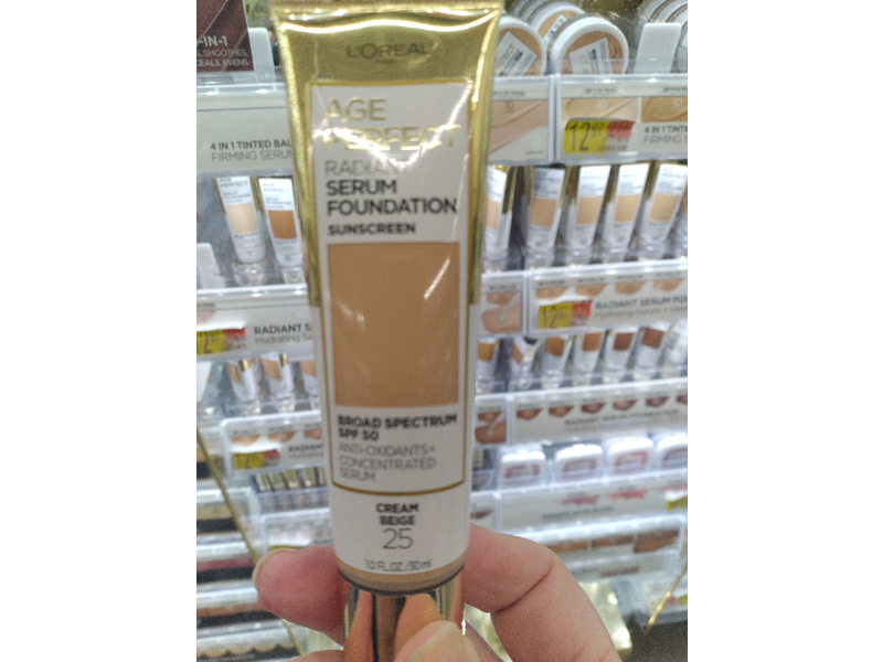 L'Oreal Paris Age Perfect Radiant Serum Foundation with SPF 50, Cream Beige, 1 Ounce