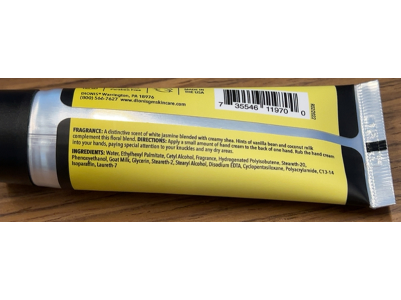 Dionis Goat Milk Hand Cream, White Jasmine & Shea, 1 oz/28 g, Pack Of 4