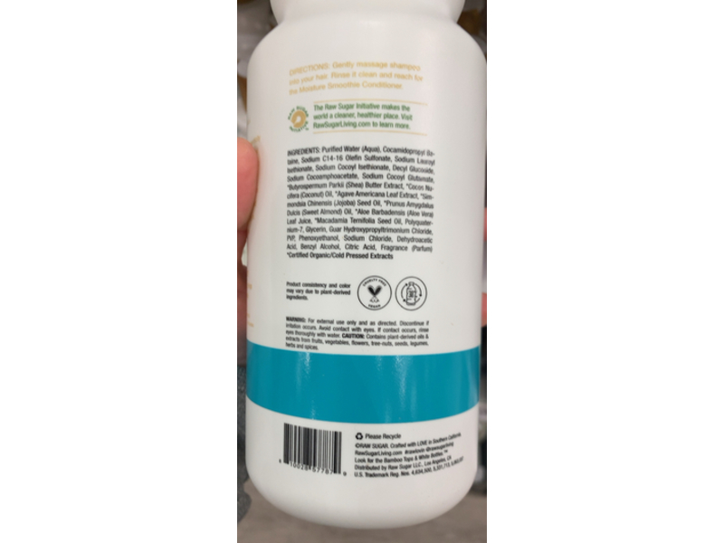 Raw Sugar Moisture Smoothie Shampoo, Coconut + Agave + Sweet Almond Milk, 30 fl oz/887 mL