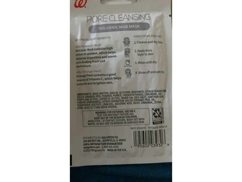 Walgreens Pore Cleansing Mask, Volcanic Mud, 0.5 fl oz/14.7 mL