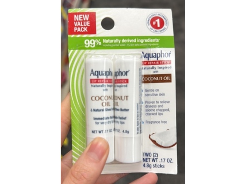 Aquaphor Lip Repair Stick, Coconut Oil, 0.17 oz/4.8 g, 2 Count