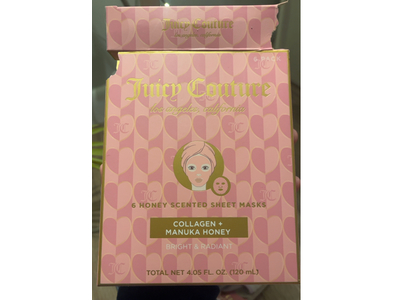 Juicy Couture Honey Scented Sheet Masks, Collagen + Manuka Honey, 4.05 fl oz/120 mL, 6 Count