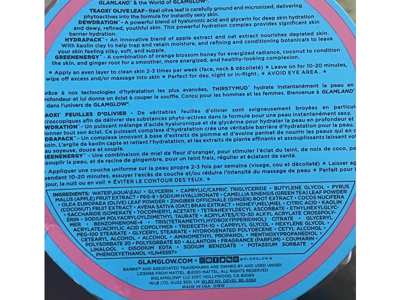 Glamglow Hydrating Treatment Moisturizing Mask, Barbie, 1.7 oz/50 g