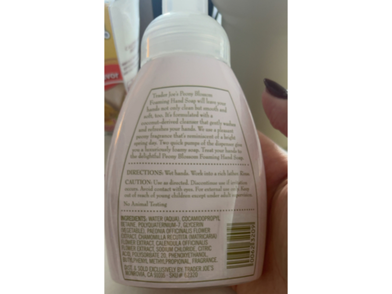 Trader Joe's Foaming hand Soap, Peony Blossom, 8 fl oz/237 mL, Pack Of 2