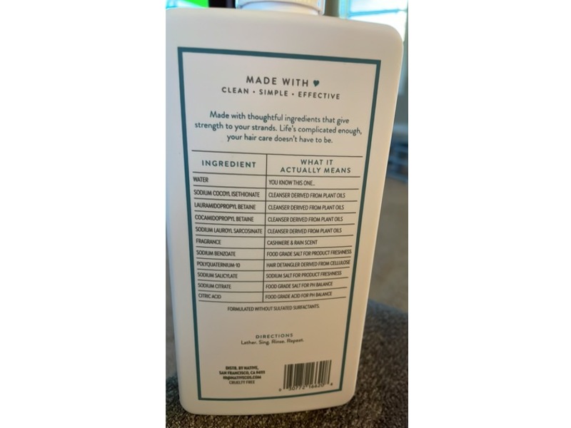 Native Hair Care 2 In 1 Strengthening Shampoo & Conditioner, Cashmere & Rain, 16.5 fl oz/487 mL