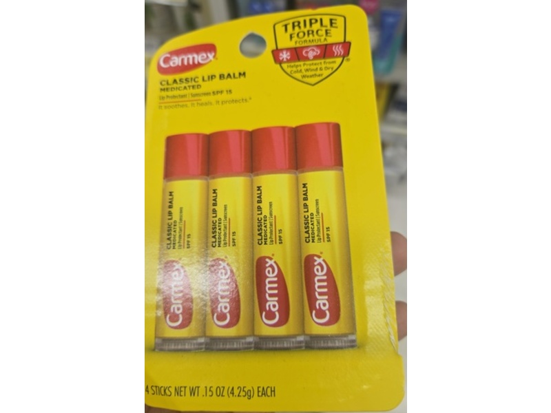 Carmex Classic Lip Balm, SPF 15, 0.15 oz/4.25 g, 4 Count