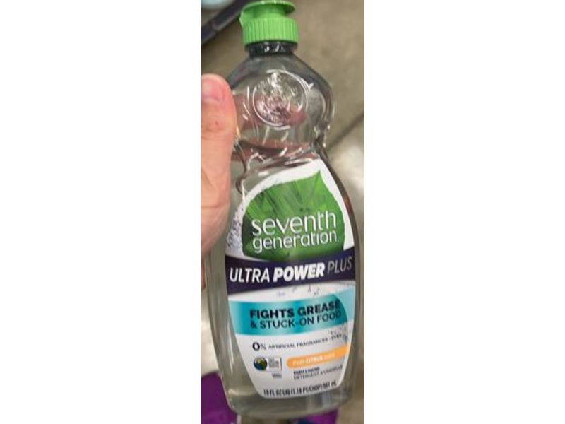 Seventh Generation Ultra Power Plus Dish Liquid, Fresh Citrus Scent, 19 fl oz/561 mL