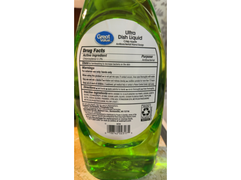 Great Value Dish Liquid, Crisp Apple, 40 fl oz/1.18 L