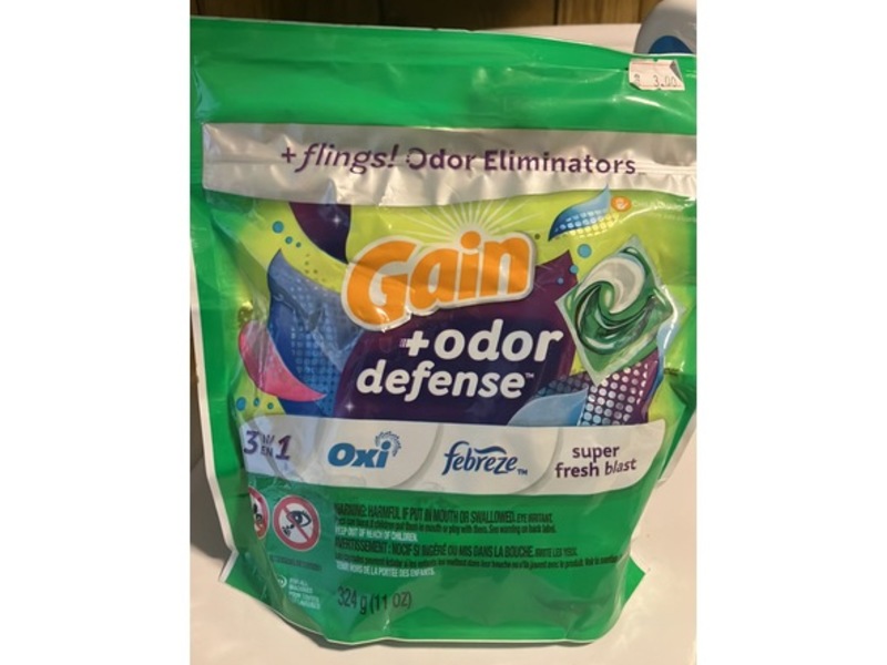 Gain + Odor Defense 3 In 1 Laundry Detergent Pacs, Super Fresh Blast, 11 oz/324 g, 16 Pacs