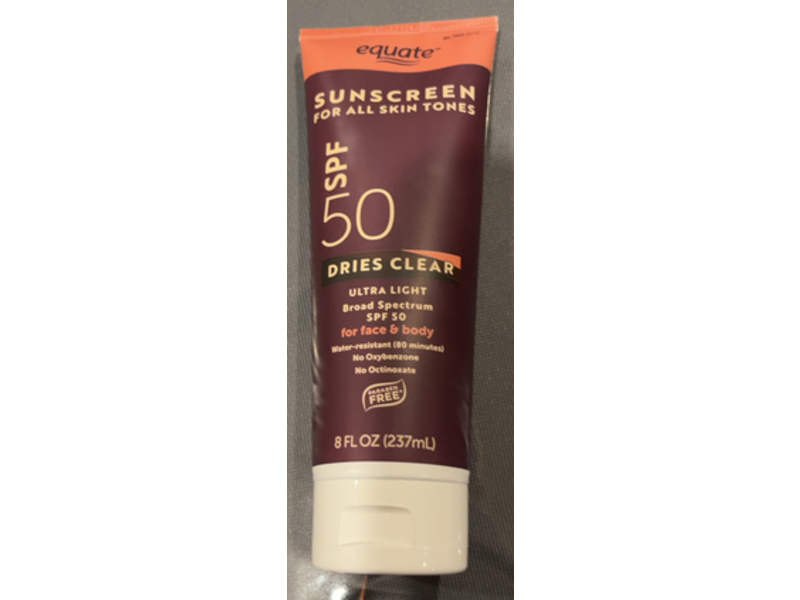 Equate Dries Clear Face & Body Sunscreen, Ultra Light, SPF 50, 8 fl oz/237 mL