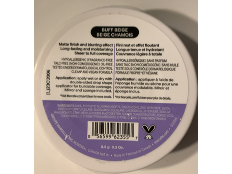 Marcelle 3 In 1 Compact Foundation + Concealer + Setting Powder, Buff Beige, 0.3 oz/8.5 g