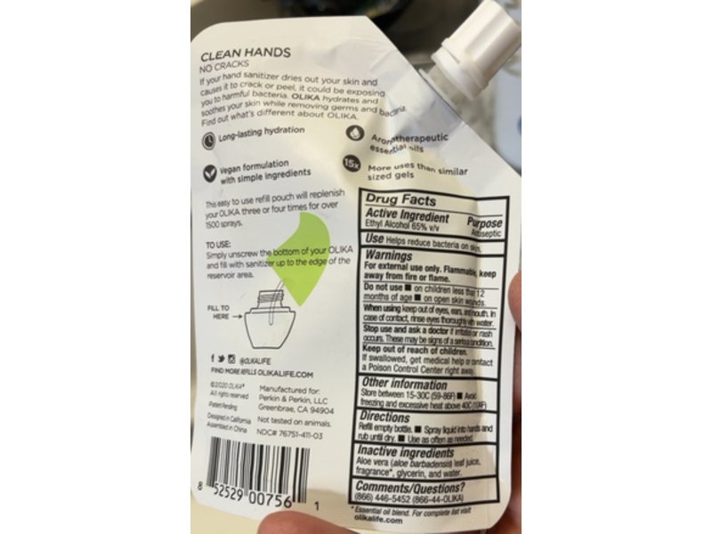 Olika Hydrating Hand Sanitizer, Cucumber Basil, 3 fl oz/90 mL