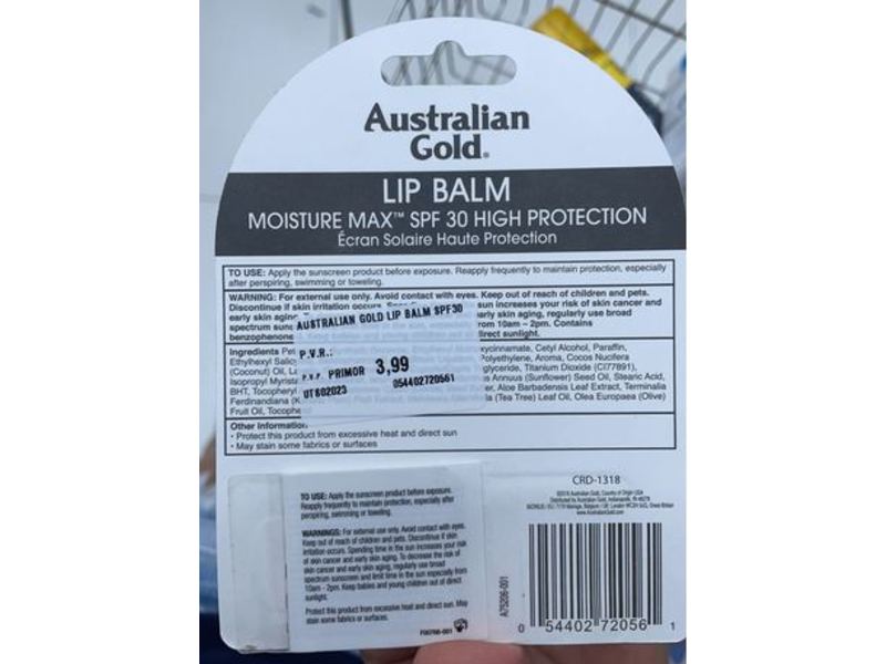 Australian Gold Lip Balm, SPF 30, Coconut, 0.16 oz/4.2 g