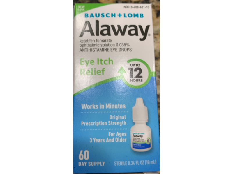 Alaway Bauch & Lomb Eye Itch Relief Drops, 0.34 fl oz/10 mL, Pack Of 6