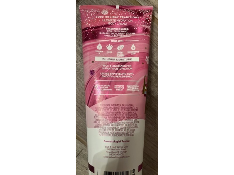 Bath & Body Works Twisted Peppermint Ultimate Hydration Body Cream, Shea Butter + Hyaluronic Acid, 8 oz/226 g