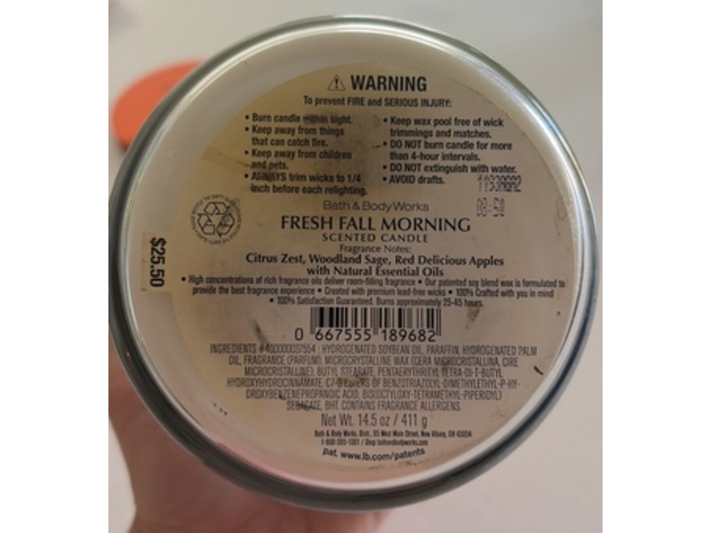 Bath & Body Works Scented Candle, Fresh Fall Morning, 14.5 oz/411 g