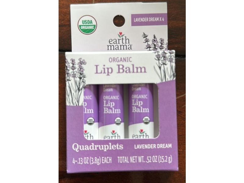 Earth Mama Quadruplets Organic Lip Balm, Lavender Dream, 0.52 oz/15.2 g, Pack Of 4